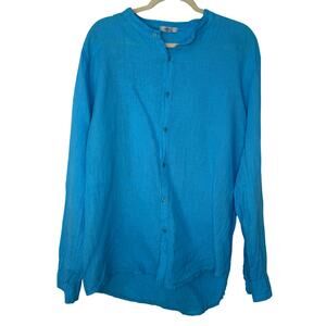 Moda Italia 100% Linen Turquoise Button Front Shirt XL Made in Italy Bright